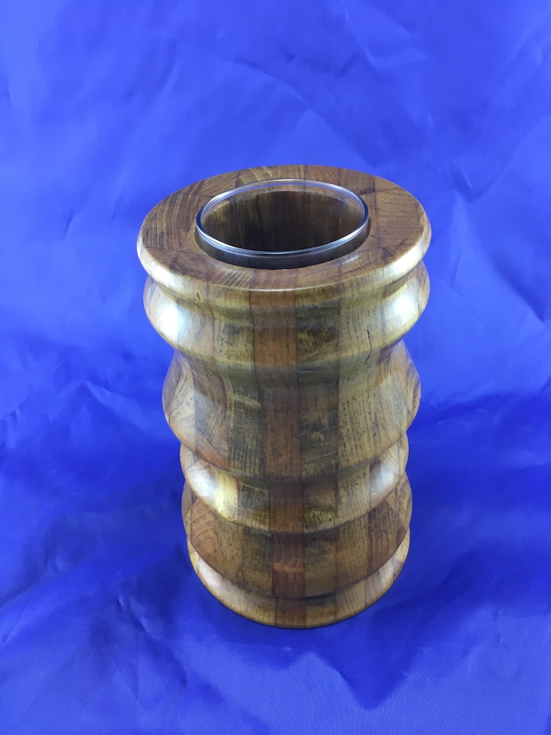 Decorative Lathe Turned Wooden Vase With Glass Insert. Etsy