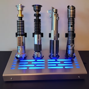 4 Lightsaber vertical Display stand with LED lights stainless cover