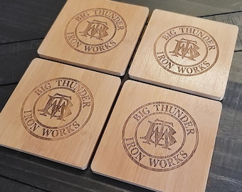 set of 4 big thunder mountain themed bamboo coasters