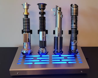4 Lightsaber vertical Display stand with LED lights stainless cover