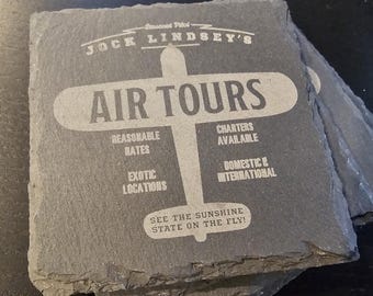 set of 4 jock lindseys Air Tours themed slate coasters