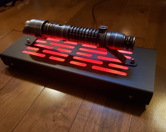 Lightsaber Display stand with rear jack & LED lights-  textured black finish single saber
