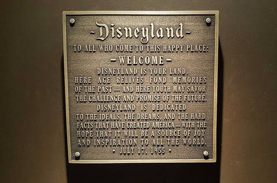 Disneyland welcome plaque replica | Etsy