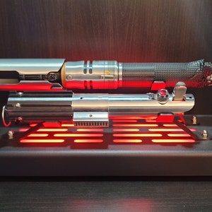 Lightsaber Display stand with rear jack LED lights textured black finish double saber