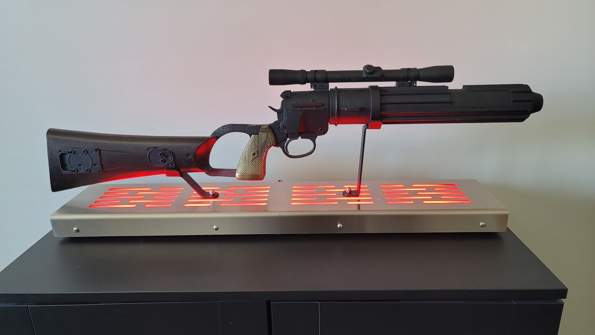 Boba Fett EE-3 Blaster Stand With LED Lights Stainless Finish
