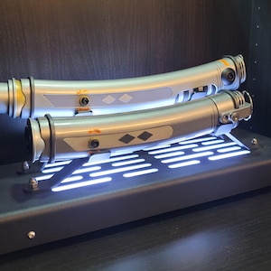 Présentoir pour sabre laser avec lumières LED finition noire texturée sabre double