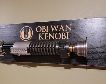 etched wood single lightsaber wallmount customizable