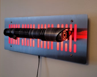 stainless finish Lightsaber wallmount Display stand with LED lights