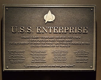 Star Trek USS Enterprise D Dedication plaque replica