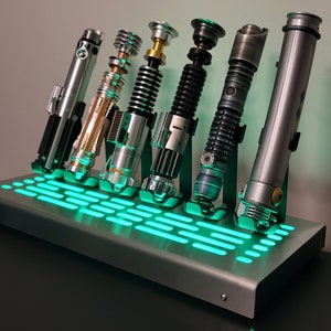 Star Wars 6 Lightsaber vertical Display stand with LED lights stainless cover