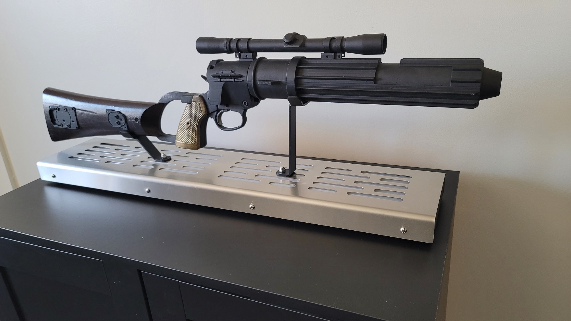 Boba Fett EE-3 Blaster Stand With LED Lights Stainless Finish