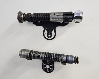 metal wallmount lightsaber bracket with jedi or sith logo