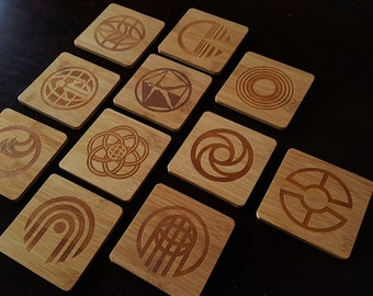 set van 11 bamboe onderzetters met epcot-thema