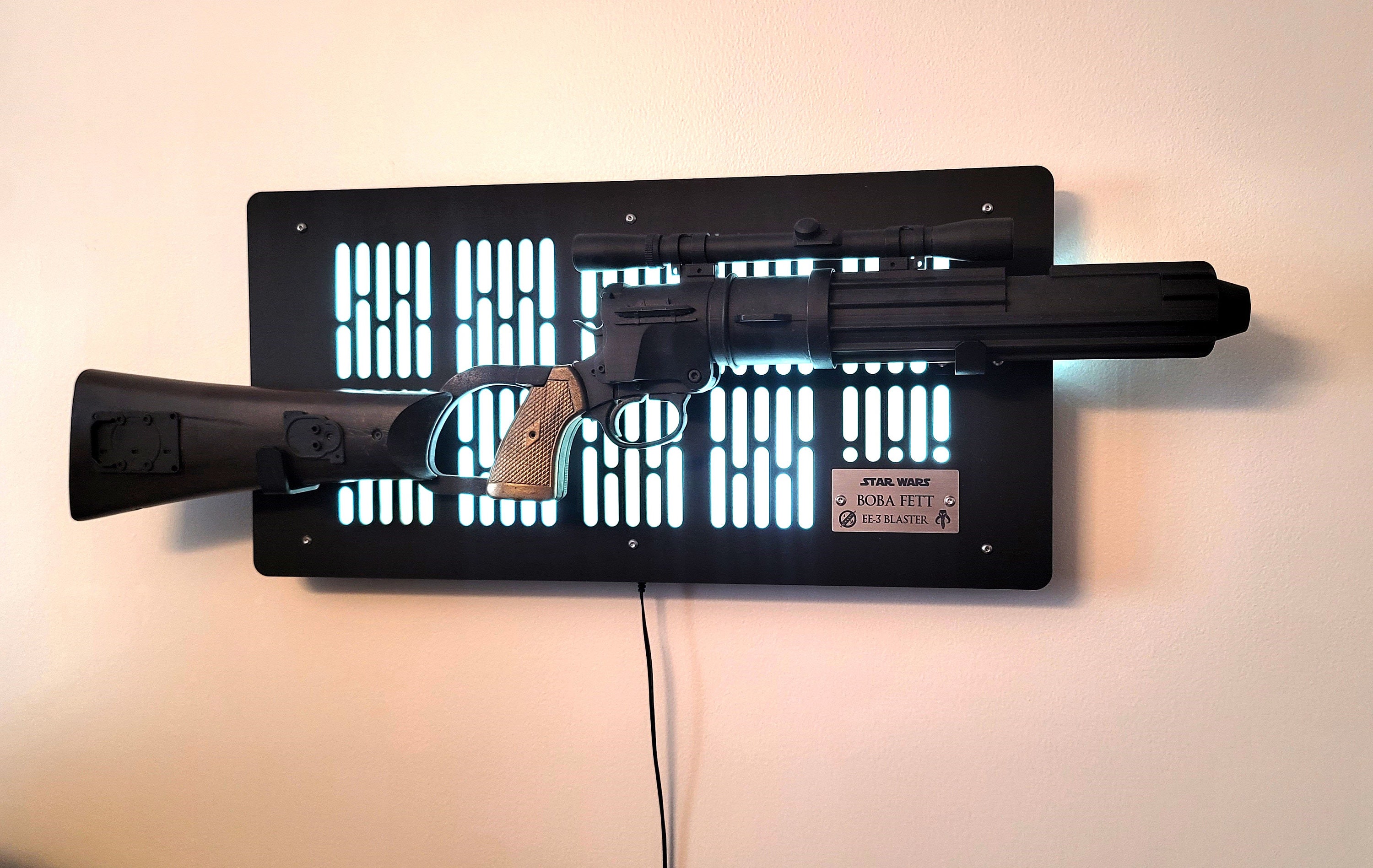 Boba Fett EE-3 Blaster Wallmount Display Stand With LED Lights and