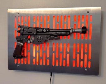 Stainless finish IB-94 Mandalorian blaster wallmount Display with LED lights