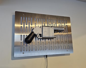 Stainless finish NN-14 Rey Skywalker blaster wallmount Display with LED lights