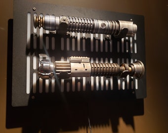 black finish double Lightsaber wallmount Display stand with LED lights