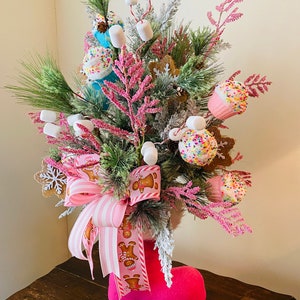 Christmas Santa boot centerpiece, pink Christmas Santa boot, Christmas bakery centerpiece, Christmas tabletop arrangement, pink Christmas
