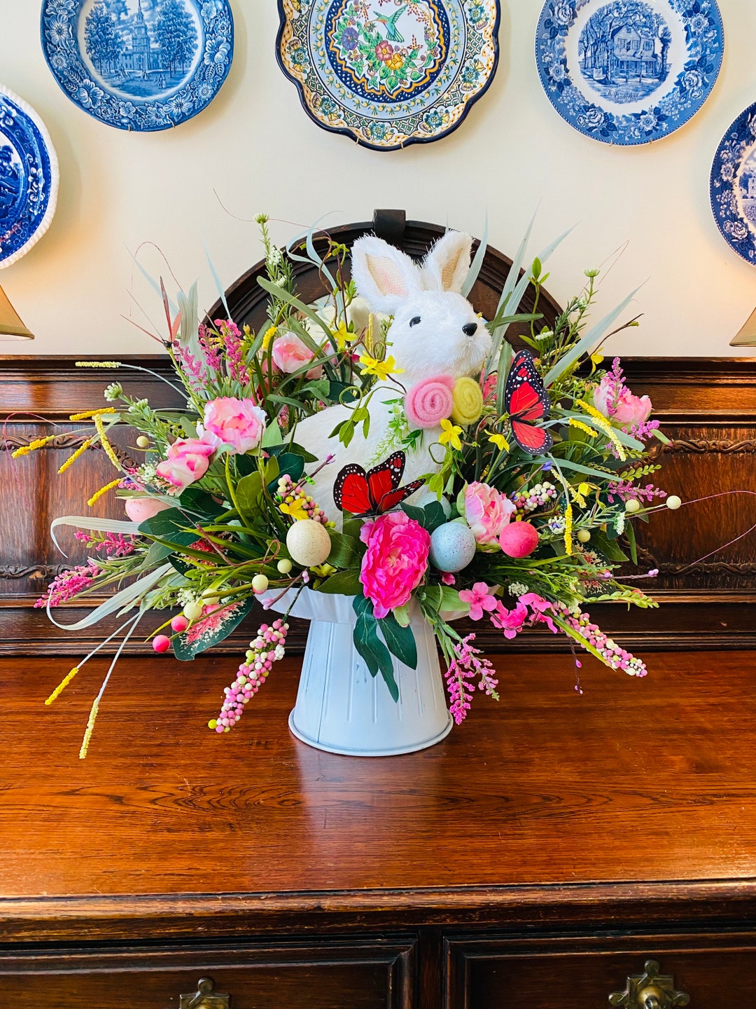 Easter Centerpiece, XL Easter Bunny Flower Arrangement, Large Easter