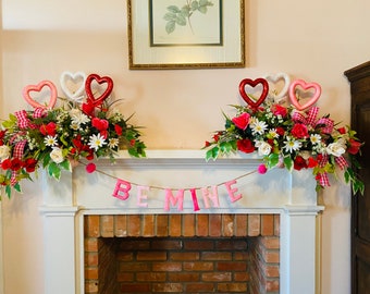 Valentine mantle decor, Valentines' day mantle decor, Valentine's day banner, Valentine's day gift, spring mantle, hearts mantle decor