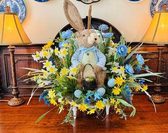 Easter centerpiece, Easter bunny decor, Easter home decor, Easter tabletop arrangement, spring centerpiece, spring floral arrangement