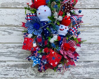 Patriotic wreath, summer ice cream wreath, patriotic decor, red white and blue wreath, fourth of July wreath, summer wreath