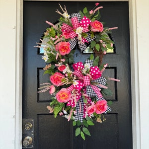 Spring wreath, spring floral front door wreath, spring home decor, spring swag, farmhouse wreath, mothers day wreath, Easter wreath image 1