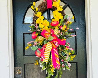 Summer floral wreath, floral grapevine wreath, floral front door wreath, gladiolus summer wreath, XL floral wreath, Mother’s Day wreath