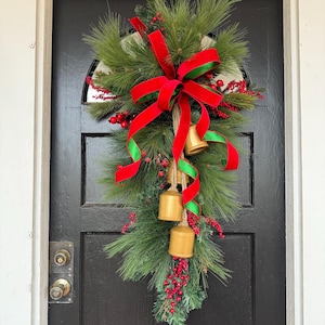 Christmas bell swag, gold bell Christmas swag, Christmas home decor, holiday wreath, Christmas wreath, holiday home decor, greenery swag