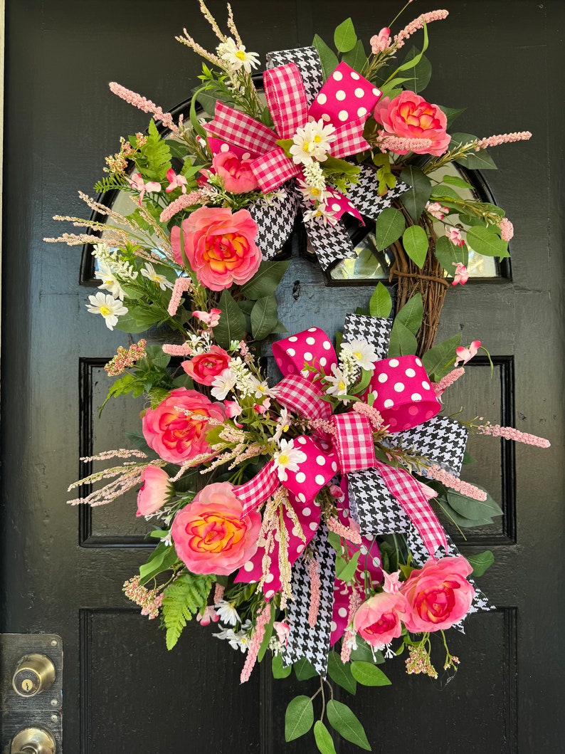 Spring wreath, spring floral front door wreath, spring home decor, spring swag, farmhouse wreath, mothers day wreath, Easter wreath image 2