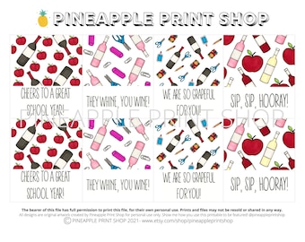 Etiquetas de regalo para botellas de vino: Imprimibles de agradecimiento para profesores (Descarga digital)