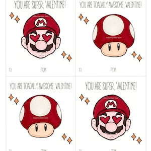Super Mario Valentine's Day Printable Cards, Toadally Awesome Vday Cards, Class Vday Gift, Mario Kart Inspired, Punny, Clever, Cute