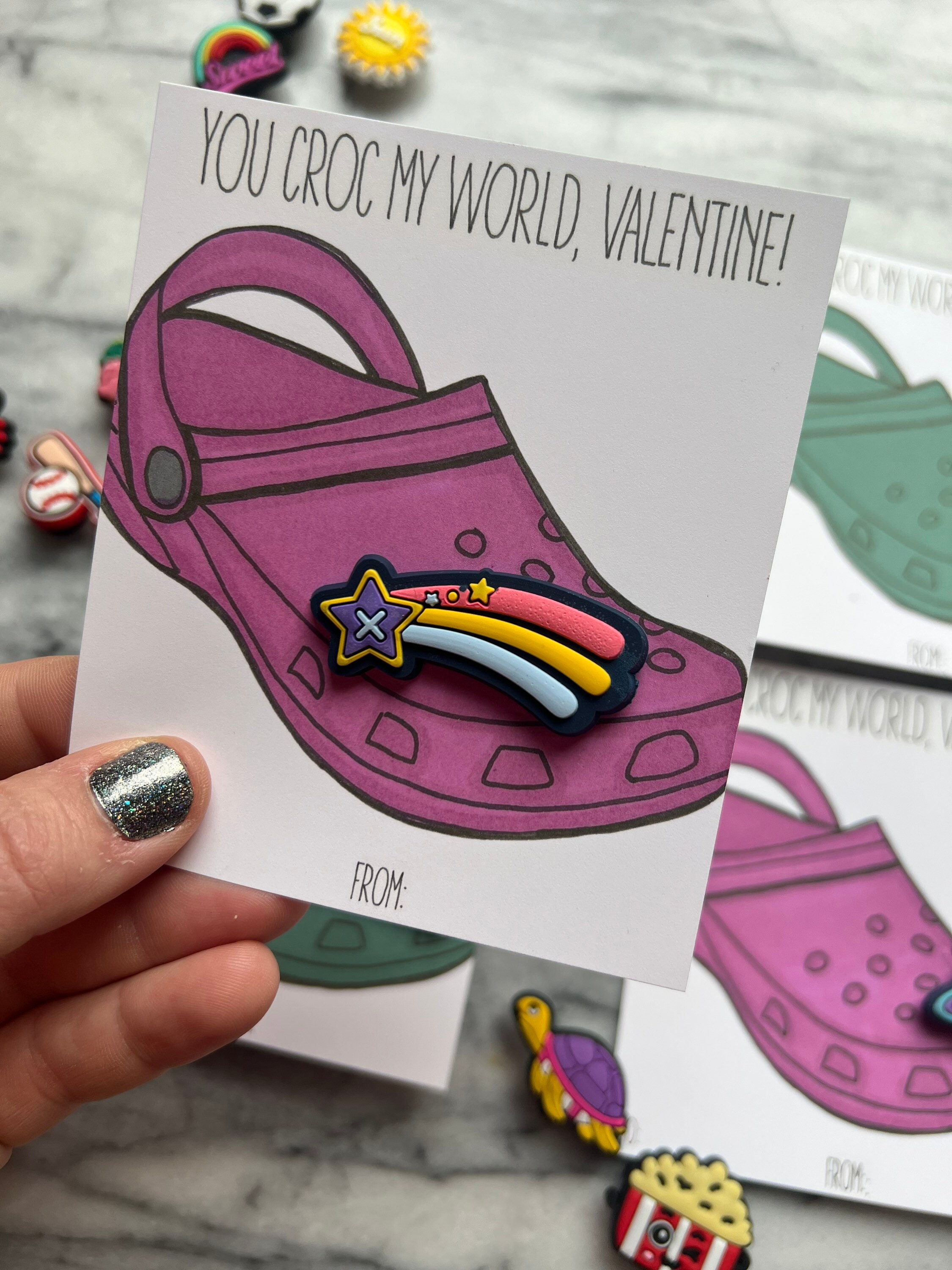 You Croc My World Printable Valentine's Day Card, Croc Charms