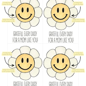 Muttertags-Plätzchen-Karte, dankbar jedes Gänseblümchen für eine Mutter wie Sie Karte, Blumen, Cookie Printable, Keksbox Backer, Smiley-Gesicht-Kekse