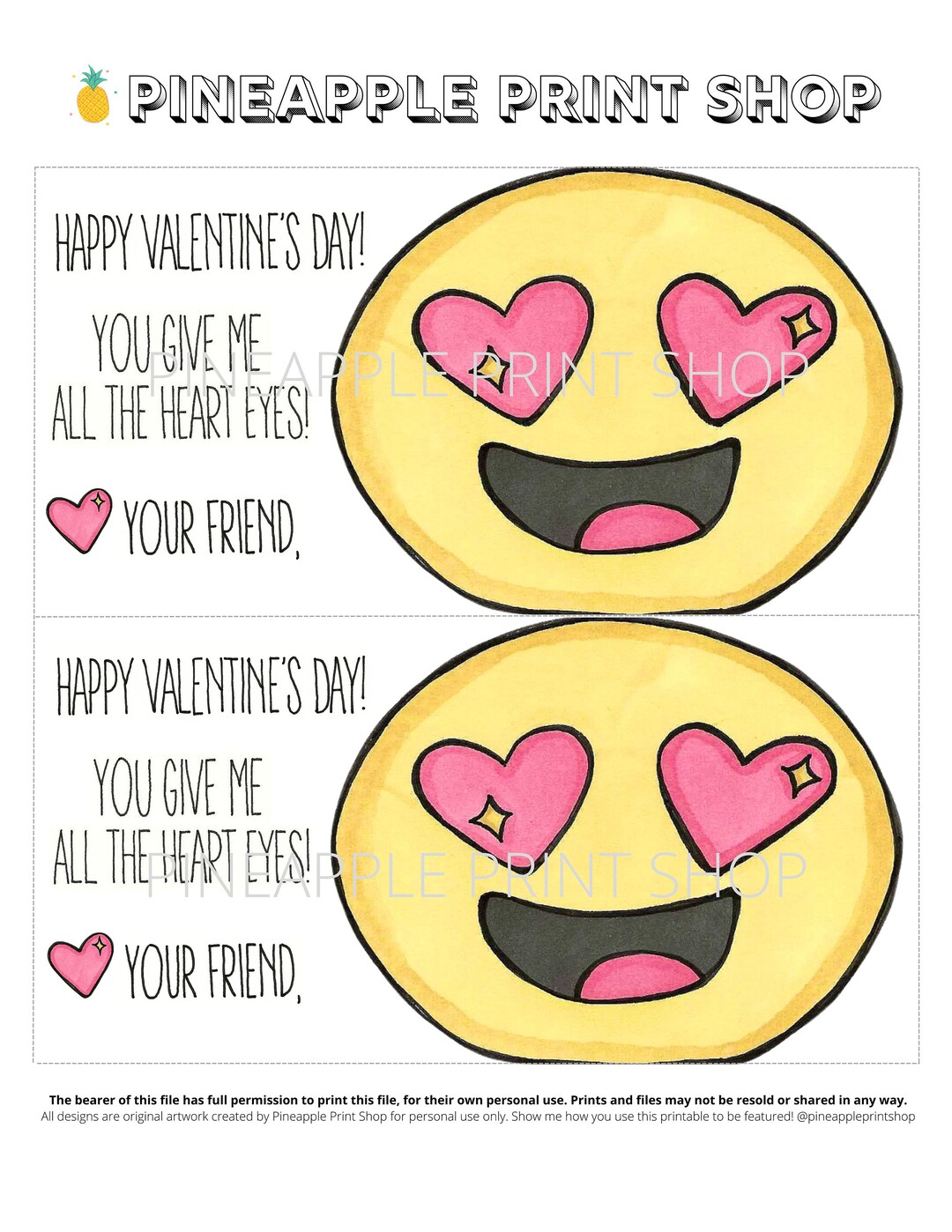 Heart Eyes Emoji Valentine's Day Printable, Kid's Vday Card, Valentine ...