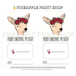 Merry Christmas, My Deer Gift Card Printable, Digital Download, Gingerbread, Christmas Gift, Punny, Clever, Cute