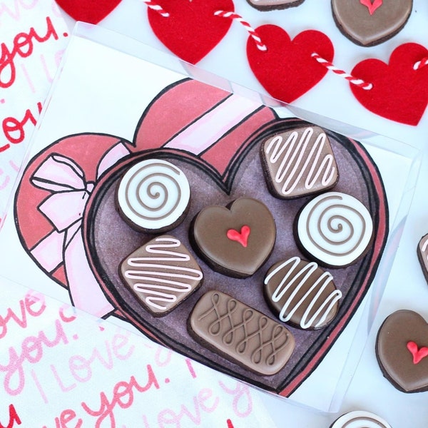 Chocolate Box Cookie Box Backer, includes both 4.75x6.5 and 5.5x7.5 sized printable cookie box backer, valentine, vday chocolate box