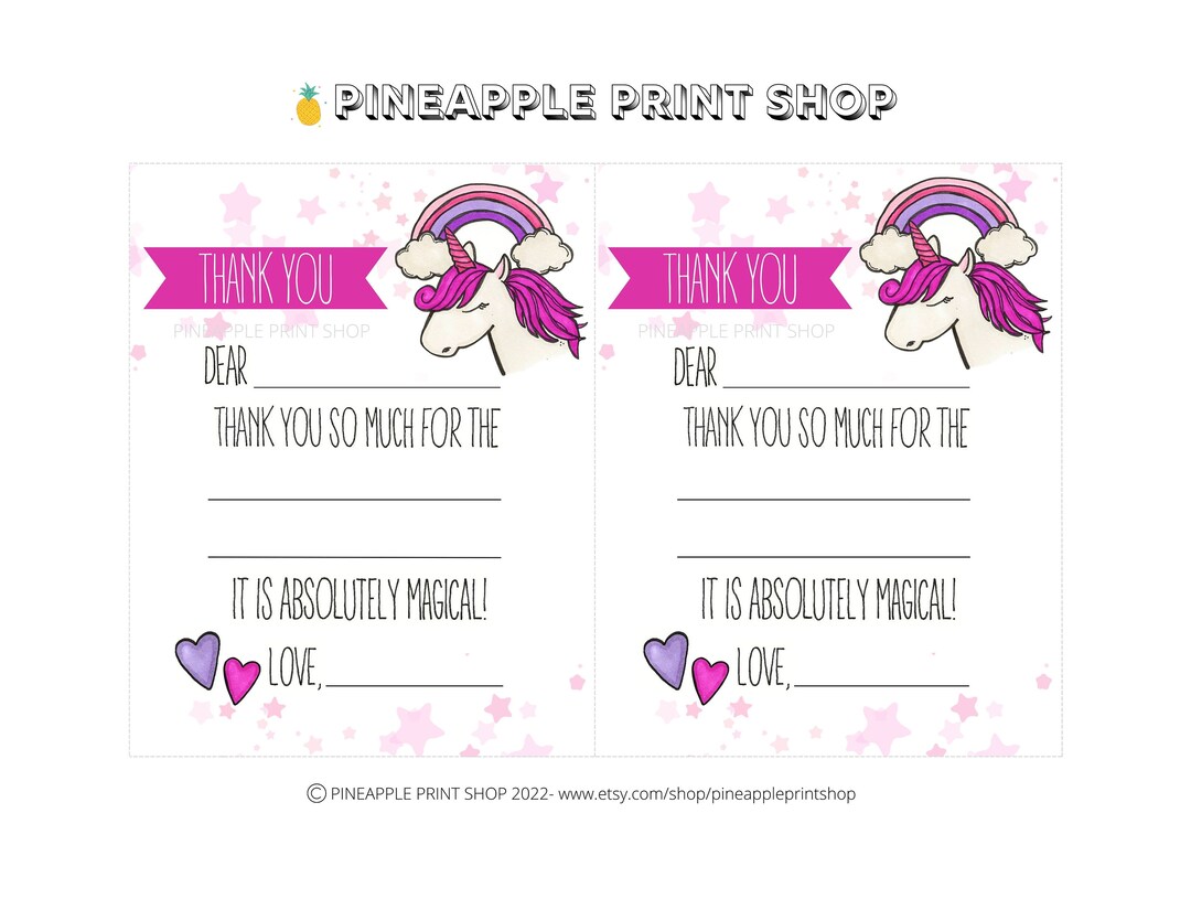 Printable Kids Thank You Cards, Unicorn Rainbow Magical Fill in the ...