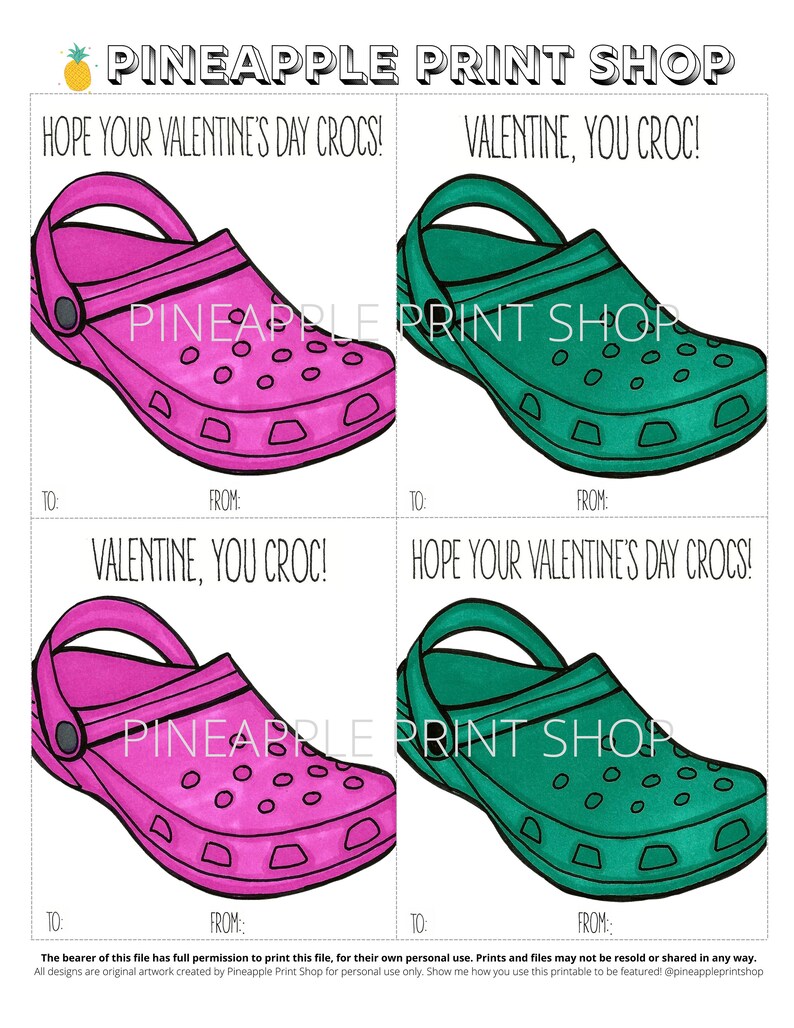 You Croc My World Printable Valentine's Day Card, Croc Charms, Kid's ...