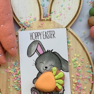 Hoppy Easter Cookie Card, 3.5x5, Carrot Cookie, Spring Cookie Card, Cookie Box Backer, Punny Bunny Card, Slim, Schattig