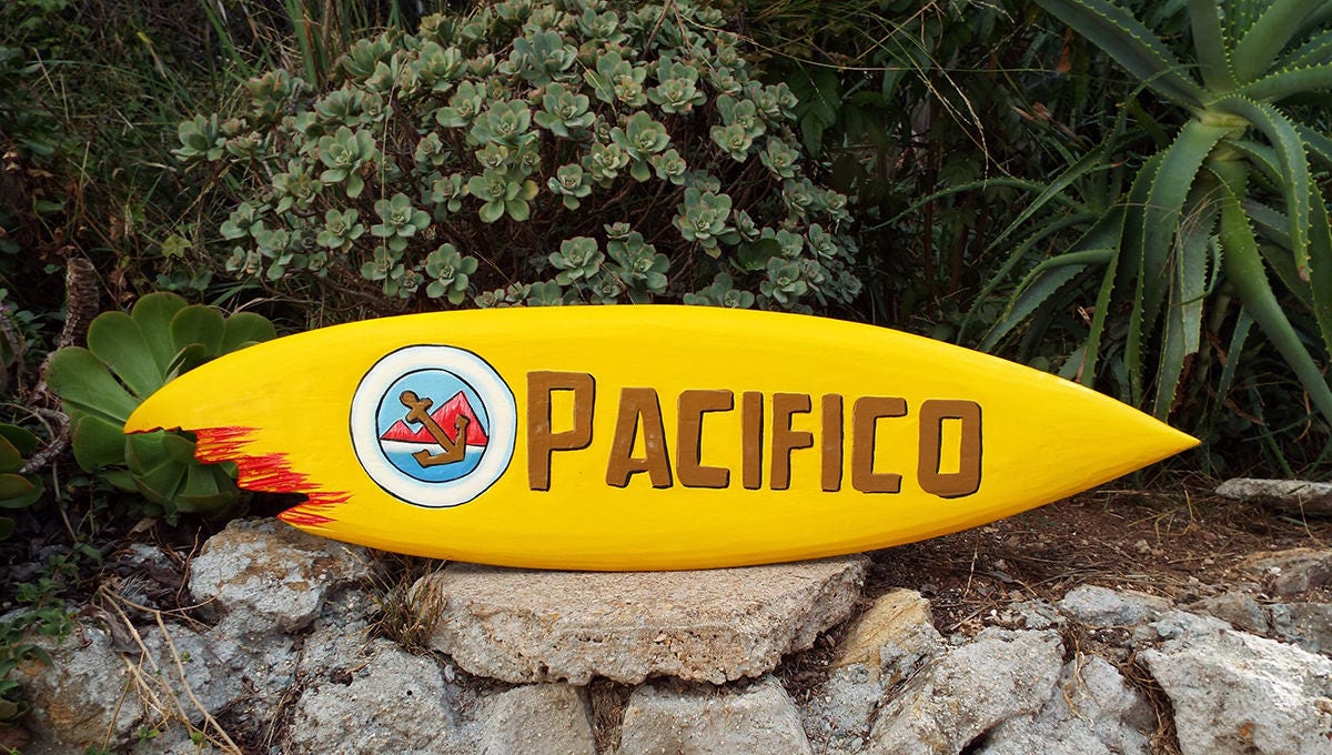 Pacifico Wood Surfboard Beer Tiki Bar Sign w/ shark bite Pub Etsy