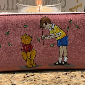 Portefeuille en cuir végétalien peint personnalisé inspiré de Winnie l'ourson de Disney
