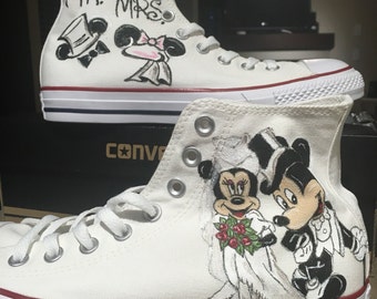 Wedding Mickey and Minnie Custom Painted Converse High Tops!