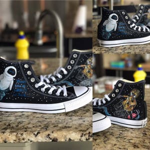 Custom painted Converse high tops inspired by Disney's Wall-E