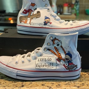 Custom Painted Converse INSPIRED by characters resembling Calvin and Hobbes...