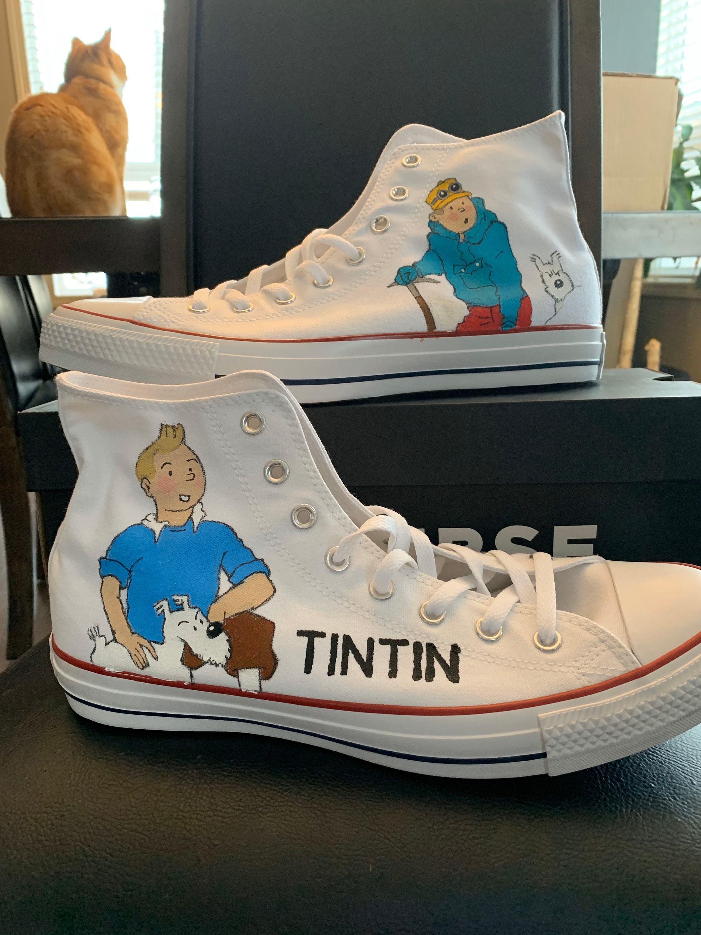 Painted Converse Hi-tops Inspired by Tintin Snowy - Etsy Norway