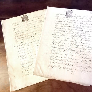 Antiche pergamene francesi, coppia di documenti fiscali timbrati e manoscritti del XVII o XVIII secolo, manoscritti legali, documenti notarili, DIX SULZ