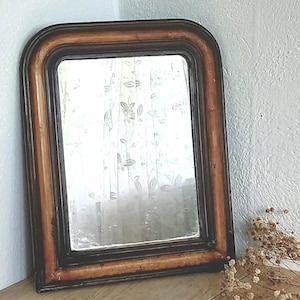 Antique French Louis Phillipe mirror, painted gesso on wood, shabby, lightly foxed mirror, original wooden back, new cord and ready to hang
