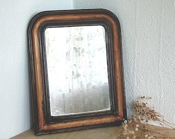 Antique French Louis Phillipe mirror, painted gesso on wood, shabby, lightly foxed mirror, original wooden back, new cord and ready to hang