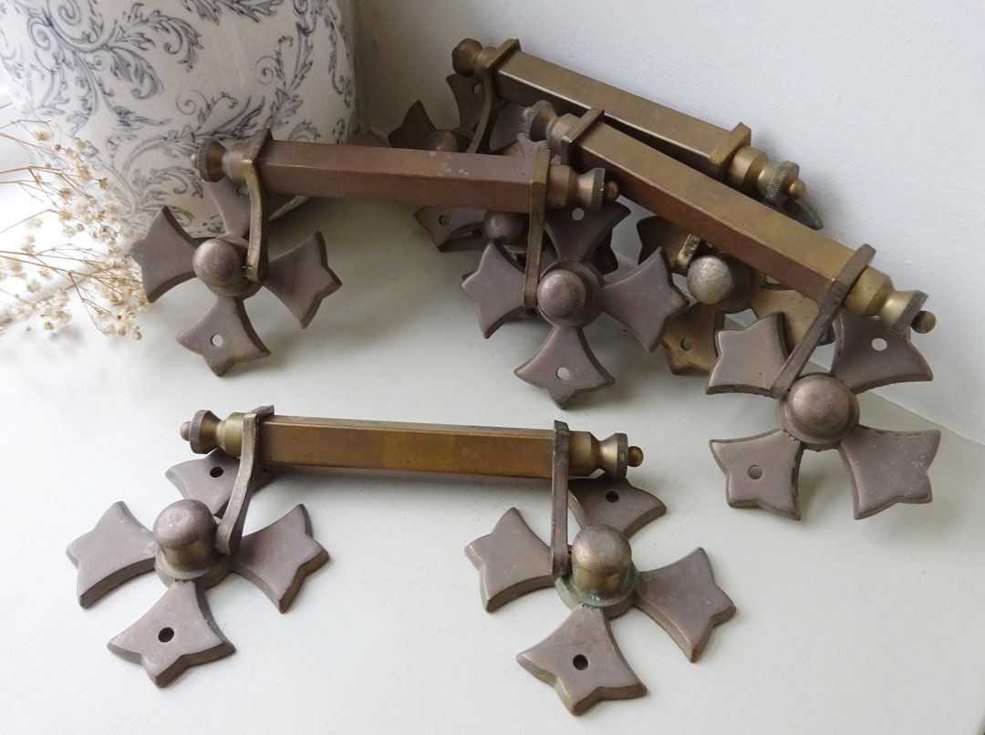 Vintage Brass Drawer Handles, Set of Four Large Gothic Drawer Pulls